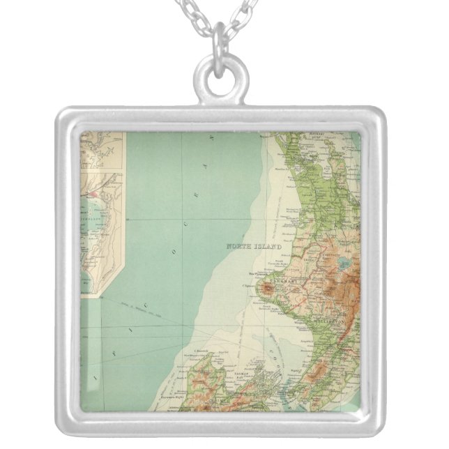 New Zealand Atlas Map Silver Plated Necklace (Front)