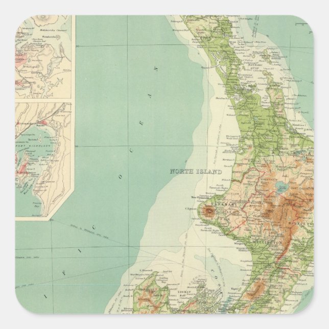 New Zealand Atlas Map Square Sticker (Front)