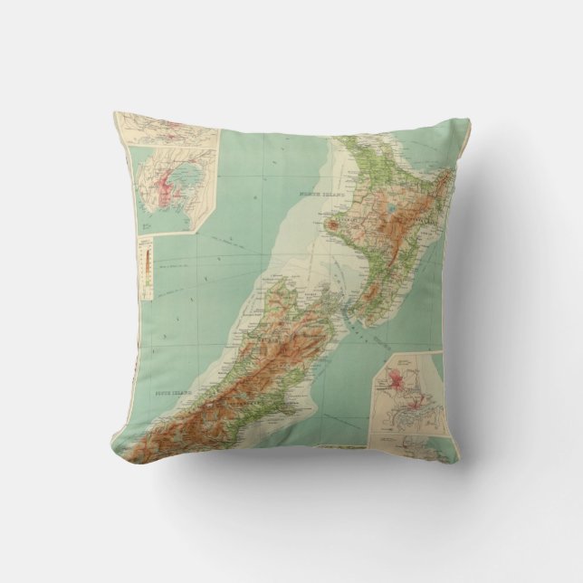 New Zealand Atlas Map Throw Pillow (Front)