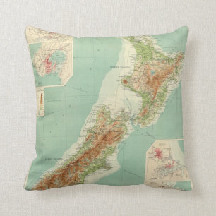 New Zealand Atlas Map Throw Pillow