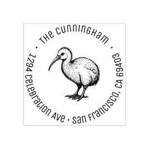 New Zealand Baby Kiwi Family Name Return Address Rubber Stamp