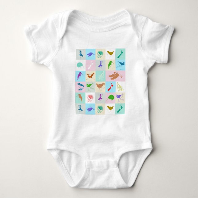New Zealand Bird Pattern Baby Bodysuit (Front)