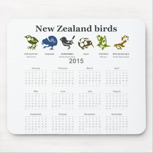 New Zealand birds calendar 2015 Mouse Pad