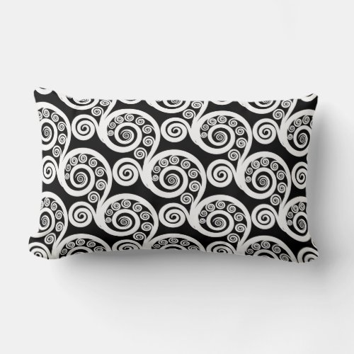 New Zealand Black  White Curls Fern Leaf Pattern Lumbar Pillow