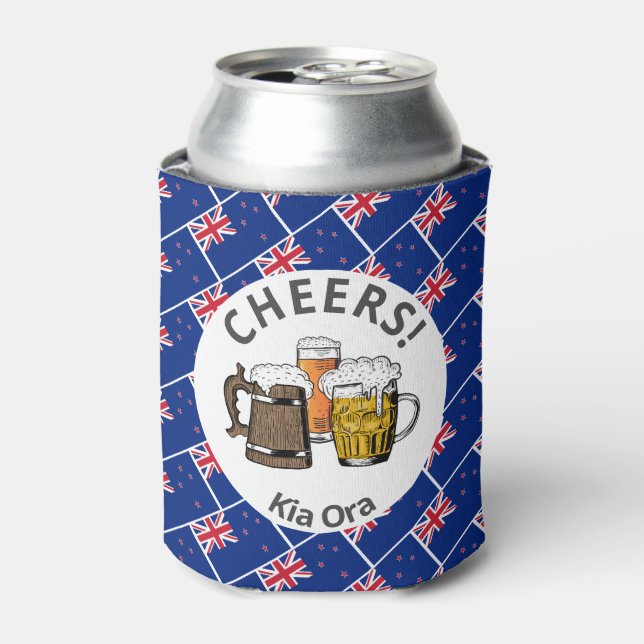 NEW ZEALAND Cartoon 3 Cheers  Kia Ora Can Cooler (Can Front)