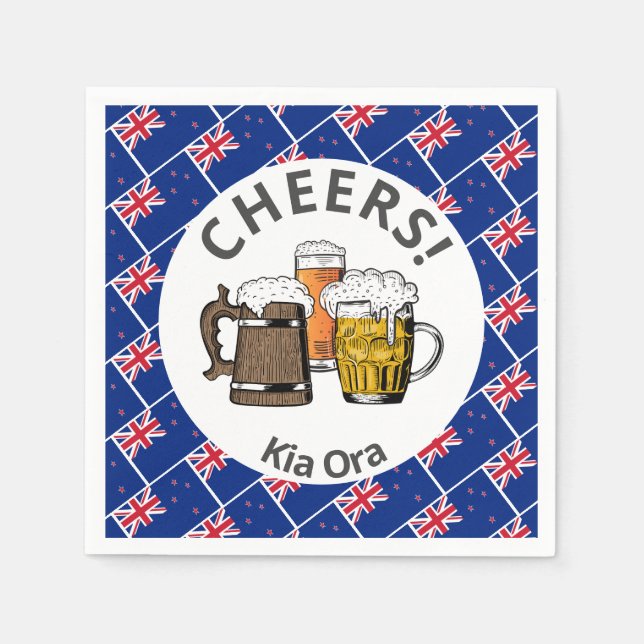 NEW ZEALAND Cheers Kia Ora Beer Paper Napkins (Front)