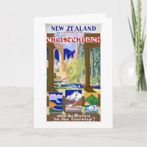 New Zealand Christchurch Vintage Poster Restored Holiday Card