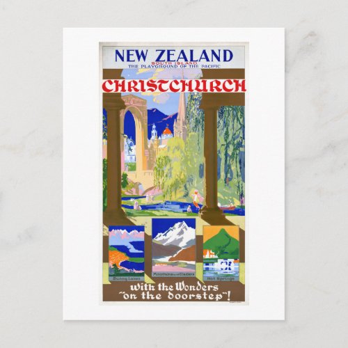 New Zealand Christchurch Vintage Poster Restored Postcard