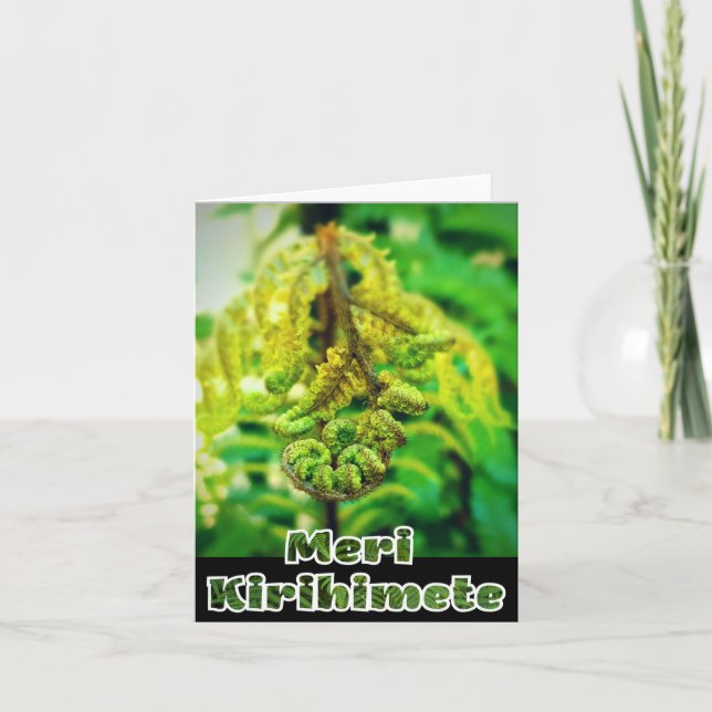 NEW ZEALAND CHRISTMAS FERN KIWI MERI KIRIHIMETE  HOLIDAY CARD (Front)