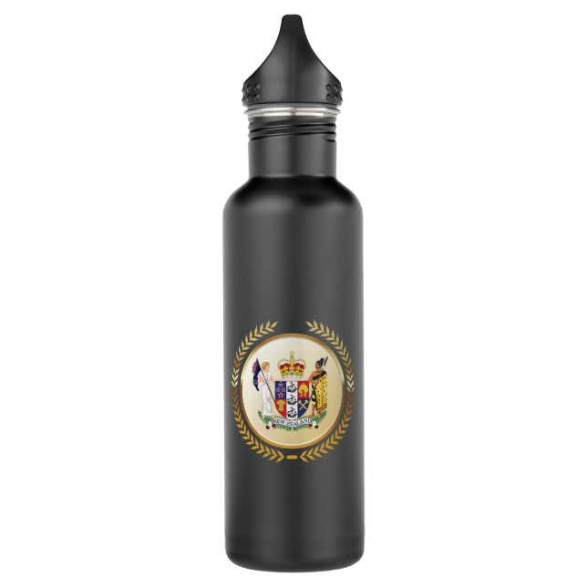 New Zealand Coat of Arms Stainless Steel Water Bottle (Left)