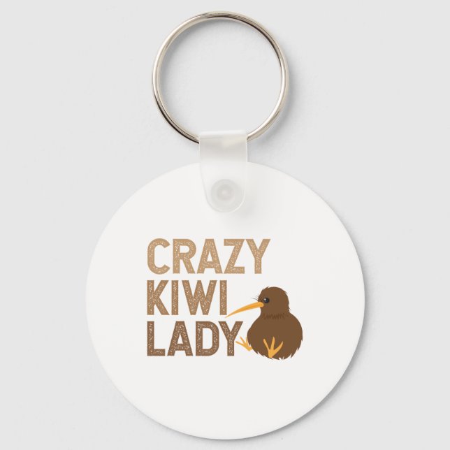 New Zealand Crazy Kiwi Lady Funny Gift Idea Keychain (Front)