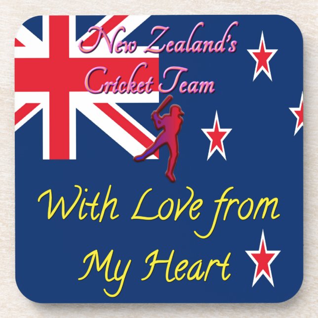New Zealand Cricket Team: Love From My Heart Art Beverage Coaster (Front)