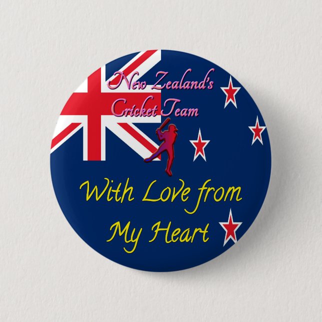 New Zealand Cricket Team: Love From My Heart Art Button (Front)