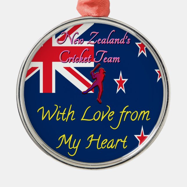 New Zealand Cricket Team: Love From My Heart Art Metal Ornament (Front)
