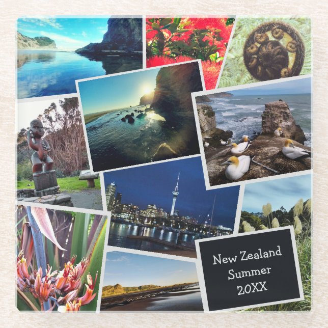 New Zealand Custom Photo Collage Glass Coaster (Front)