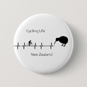 New Zealand Cycling Heartbeat Kiwi Bike Gift Button