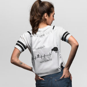 New Zealand Cycling Heartbeat Kiwi Bike Gift Drawstring Bag