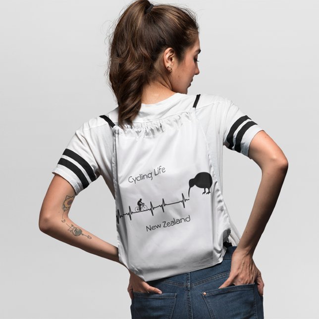 New Zealand Cycling Heartbeat Kiwi Bike Gift Drawstring Bag (Creator Uploaded)