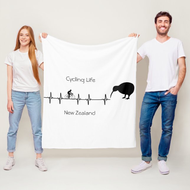 New Zealand Cycling Heartbeat Kiwi Bike Gift Fleece Blanket (In Situ)