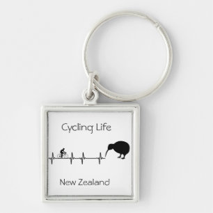 New Zealand Cycling Heartbeat Kiwi Bike Gift Keychain