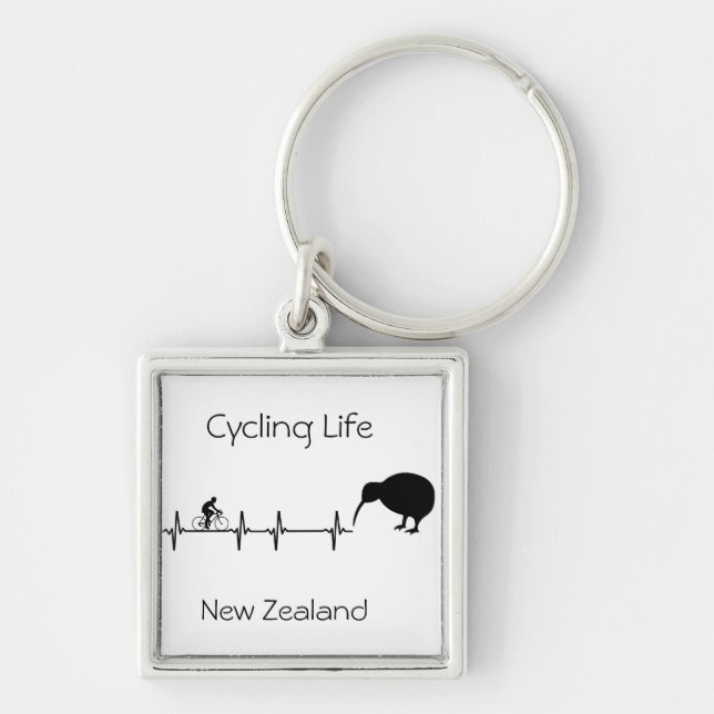 New Zealand Cycling Heartbeat Kiwi Bike Gift Keychain (Front)