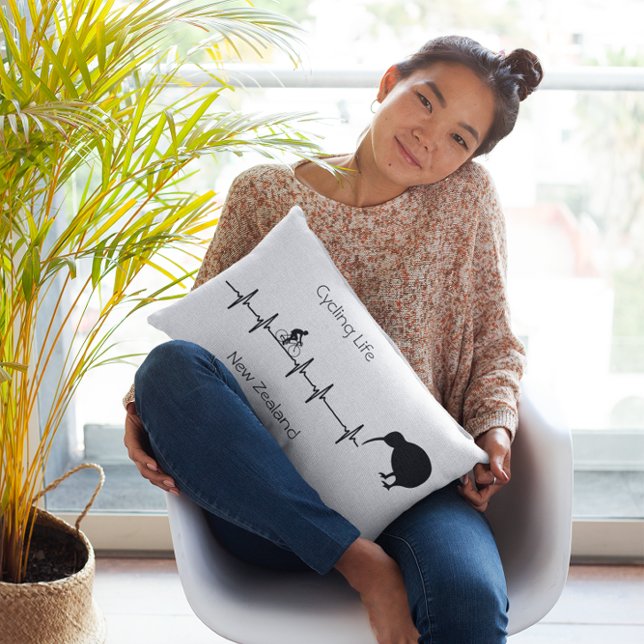 New Zealand Cycling Heartbeat Kiwi Bike Gift Lumbar Pillow (Creator Uploaded)