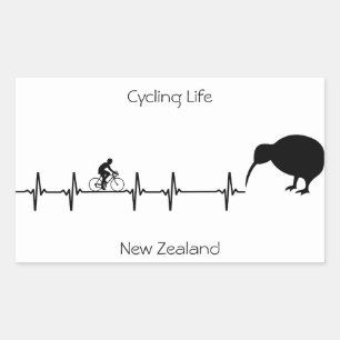New Zealand Cycling Heartbeat Kiwi Bike Gift Rectangular Sticker