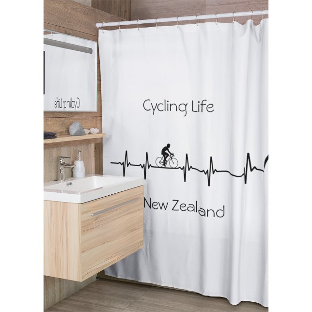 New Zealand Cycling Heartbeat Kiwi Bike Gift Shower Curtain (Creator Uploaded)
