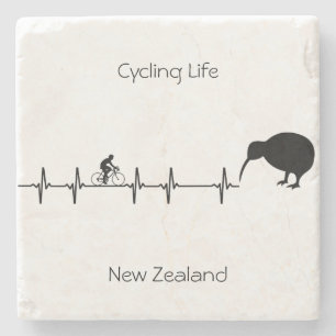 New Zealand Cycling Heartbeat Kiwi Bike Gift Stone Coaster
