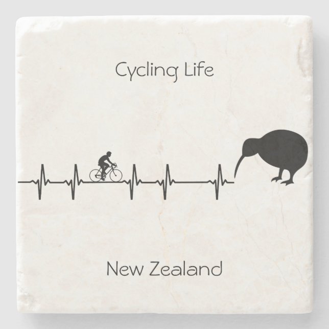 New Zealand Cycling Heartbeat Kiwi Bike Gift Stone Coaster (Front)