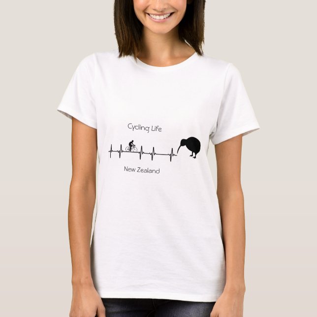 New Zealand Cycling Heartbeat Kiwi Bike Gift  T-Shirt (Front)