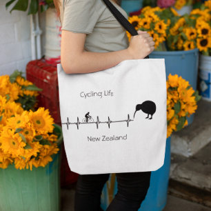 New Zealand Cycling Heartbeat Kiwi Bike Gift Tote Bag