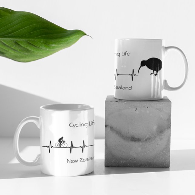 New Zealand Cycling Heartbeat Kiwi Bike Gift Two-Tone Coffee Mug (Creator Uploaded)