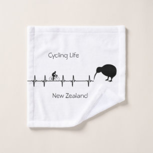 New Zealand Cycling Heartbeat Kiwi Bike Gift Wash Cloth