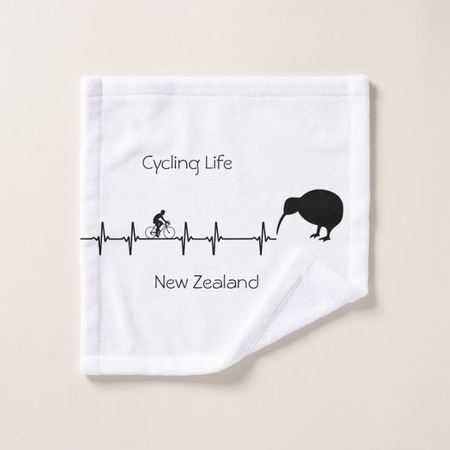 New Zealand Cycling Heartbeat Kiwi Bike Gift Wash Cloth (Wash Cloth)