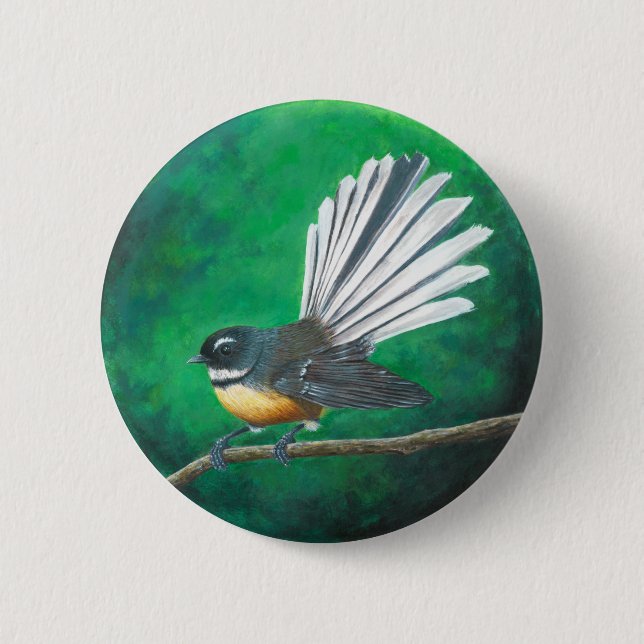 New Zealand fantail bird (piwakawaka) - Badge Button (Front)