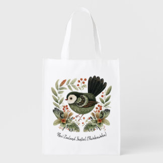 New Zealand Fantail Folk Art Grocery Bag