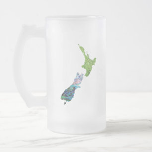 NEW ZEALAND FERN KIWI PAUA glass Frosted Glass Beer Mug