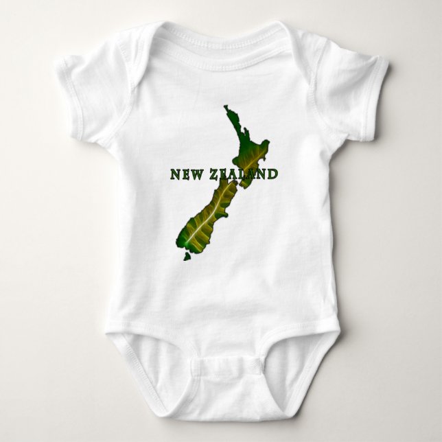 New Zealand Fern Map T-Shirt Baby Bodysuit (Front)
