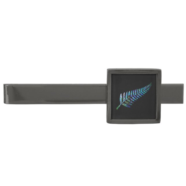 NEW ZEALAND FERN PAUA GUNMETAL FINISH TIE BAR (Front)