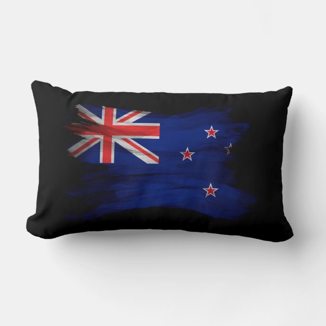 New Zealand flag brush stroke, national flag Lumbar Pillow (Front)