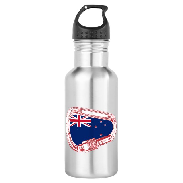 New Zealand Flag Climbing Carabiner Stainless Steel Water Bottle (Front)