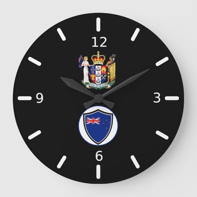 New Zealand flag-coat arms large clock (Front)