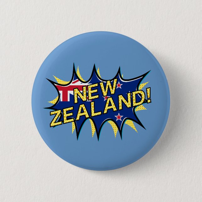 New Zealand flag comic style kapow star Pinback Button (Front)