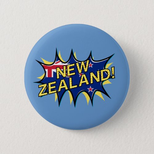 New Zealand flag comic style kapow star Pinback Button