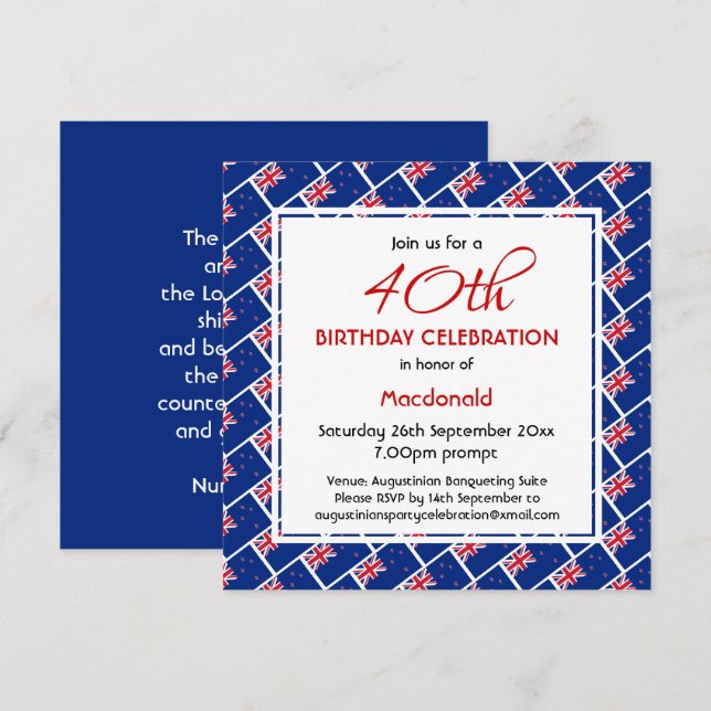 NEW ZEALAND FLAG Custom Birthday Celebration Invitation (Front/Back)