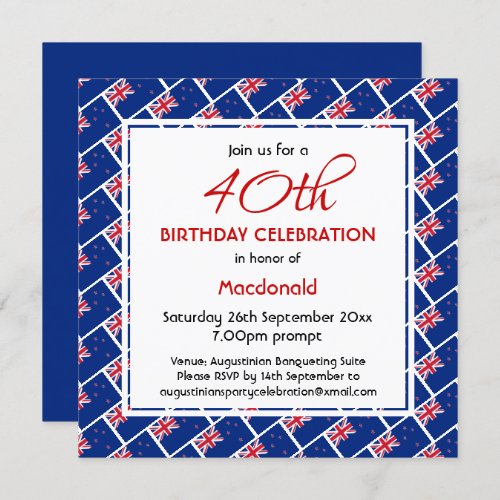 NEW ZEALAND FLAG Custom Birthday Celebration Invitation