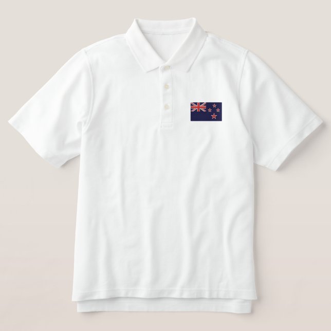 New Zealand flag embroidered men's polo shirt (Design Front)