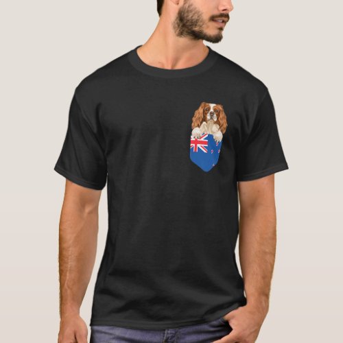 New Zealand Flag English Toy Spaniel Dog In Pocket T_Shirt
