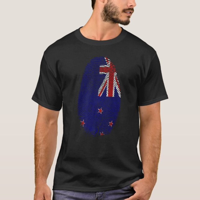 New Zealand Flag Fingerprint DNA New Zealanders T-Shirt (Front)